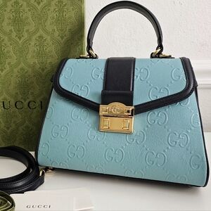New With Tags Gucci Teal & Navy GG Marmont Top-Handle Two-way Bag